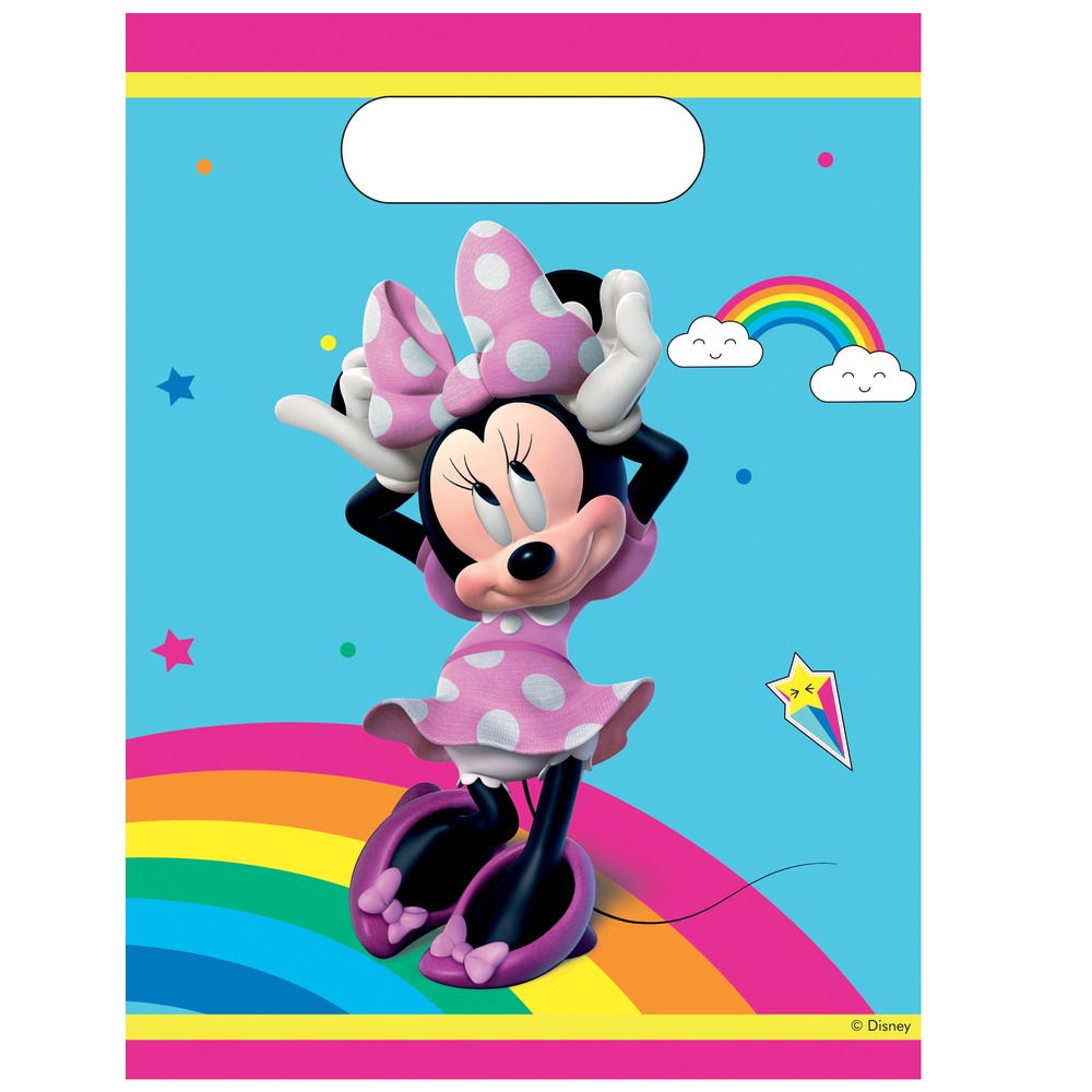 Minnie Mouse Regnbue Festposer - 6 stk | Minnie Mouse Poser / Goodiebags - Temashop