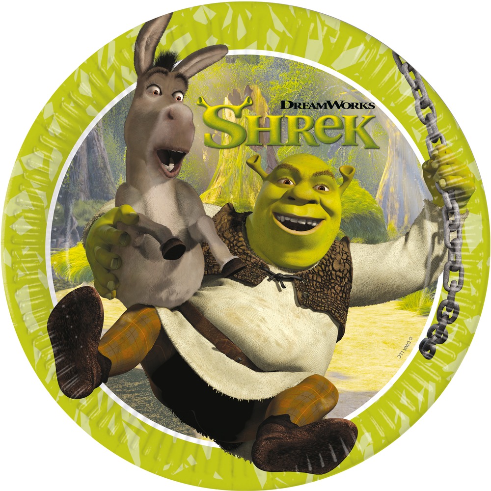 Shrek Paptallerkener Grøn - 8 stk (23 cm) | Shrek Tallerkner - Temashop