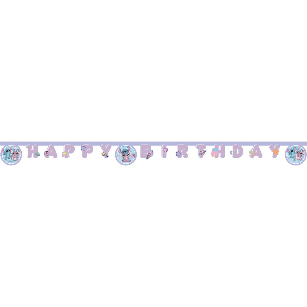 Stitch Angel Happy Birthday Papirbanner - 1 stk | Lilo & Stitch Bannere - Temashop