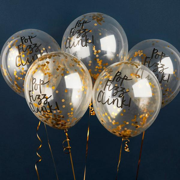 Pop Fizz Clink Konfetti Balloner - 5 stk (30 cm) - Temashop