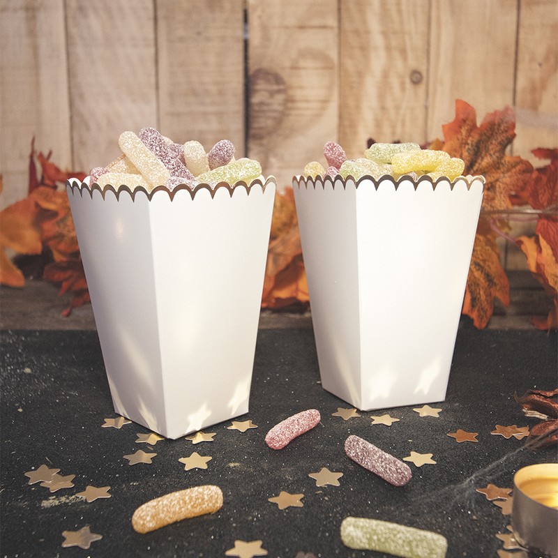 Popcornbægre Hvid/Guld - 8 stk (7 x 12,5 cm) - Temashop