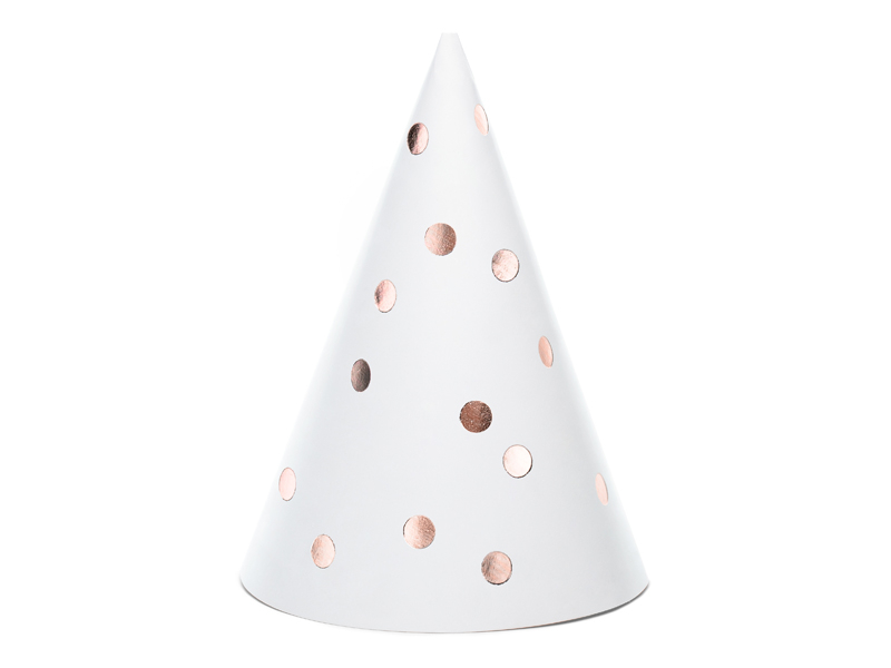 Prikkede Festhatte Rosaguld - 6 stk (16 cm) | Rosaguld tema Partyhatte - Temashop