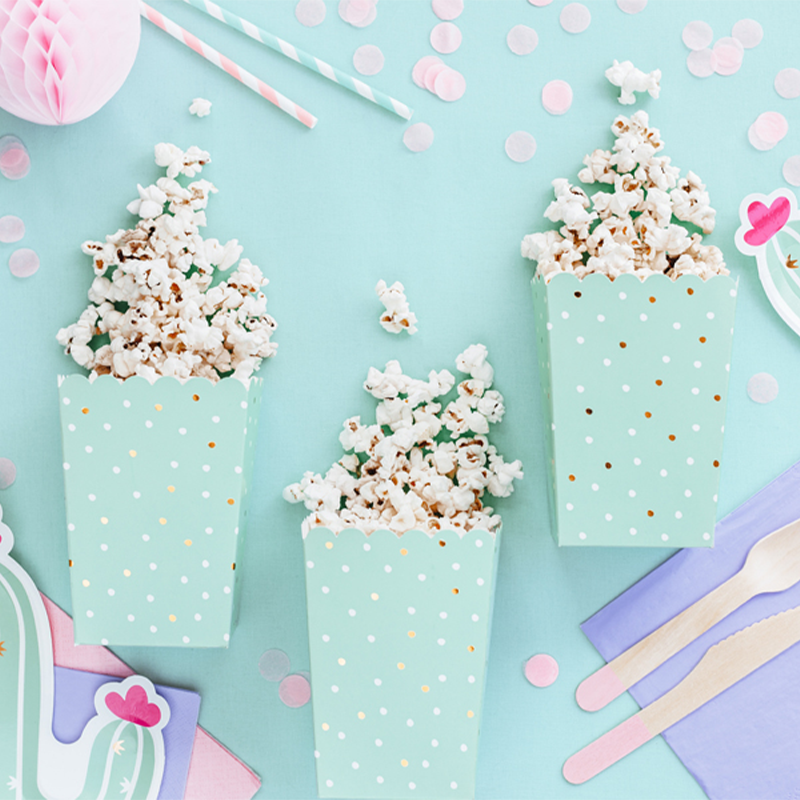 Prikkede Popcornbægre Mintgrøn - 6 stk (7 x 12,5 cm) | Mint Tema Bægre - Temashop