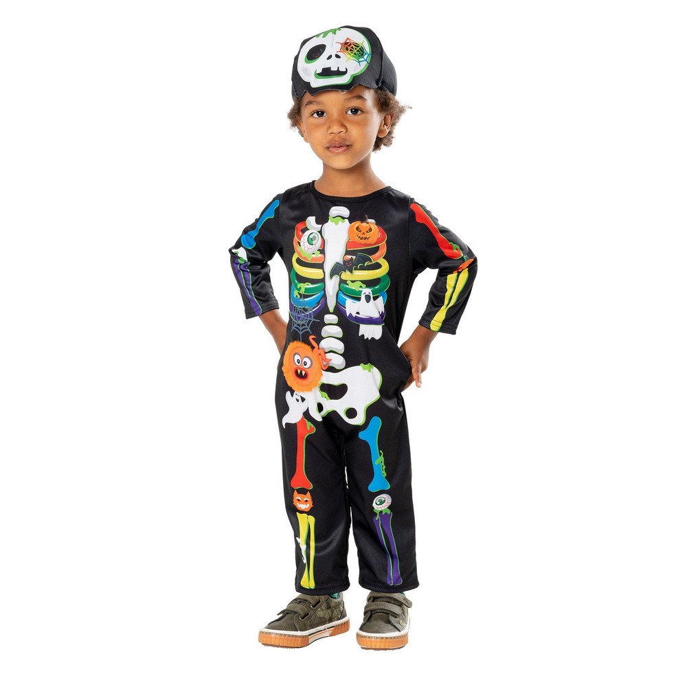 Glow in the Dark Skelet Børnekostume Multi - Halloween kostume til børn i størrelserne 80-104 | Skelet udklædning til børn - Temashop