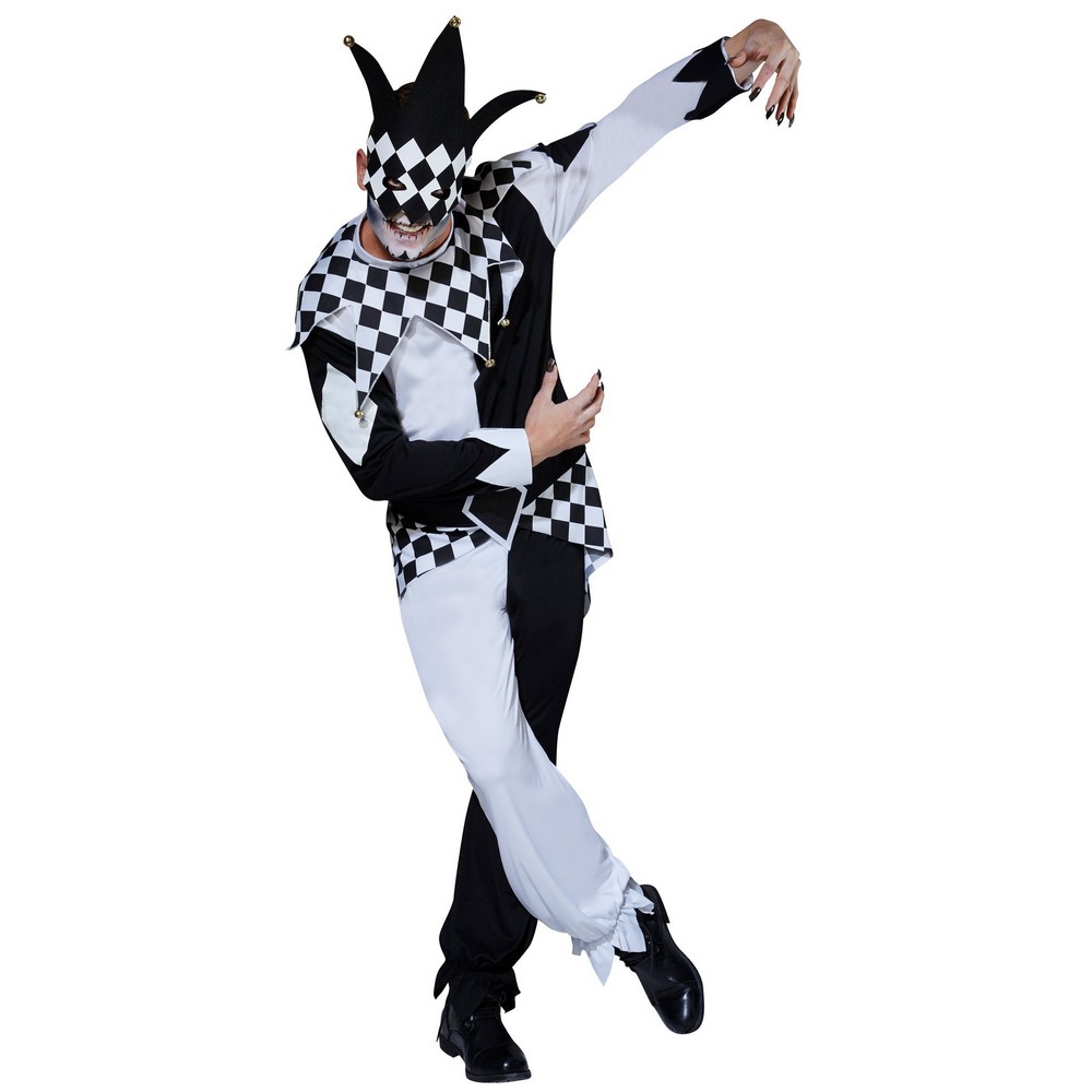 Skræmmende Jester Kostume Sort/Hvid