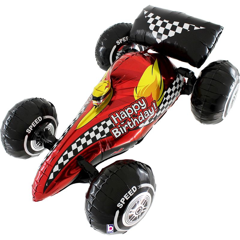 Racerbil Happy Birthday Folieballon - 1 stk (103 x 36 x 74 cm) | Racerløb tema Folieballoner - Temashop