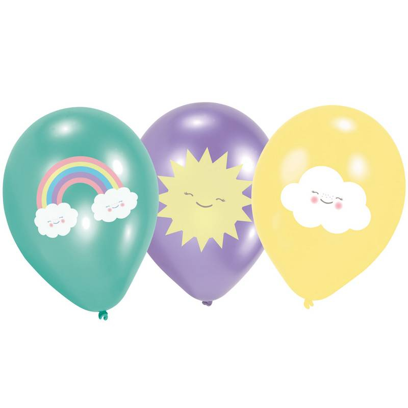 Rainbow And Cloud Balloner - 6 stk (27,5 cm) | Regnbue Latexballoner - Temashop