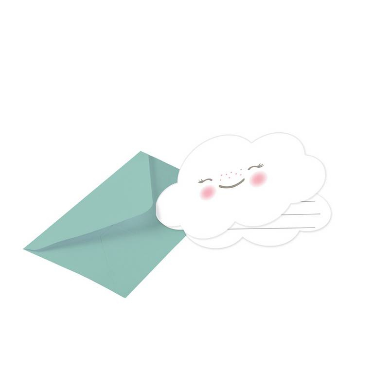 Rainbow And Cloud Invitationer - 8 stk (8,6 x 12,5 cm) | Regnbue Invitationer - Temashop