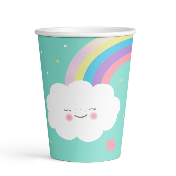 Rainbow And Cloud Kopper - 8 stk (250 ml) | Regnbue Krus - Temashop