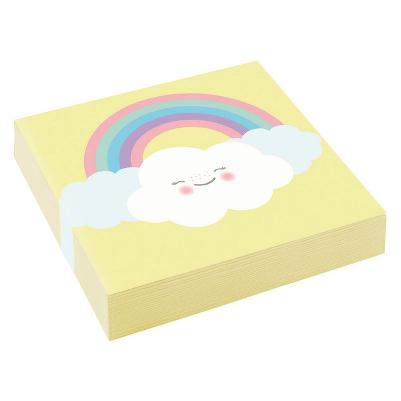 Rainbow And Cloud Servietter Gul - 20 stk (25 x 25 cm) | Regnbue Servietter - Temashop