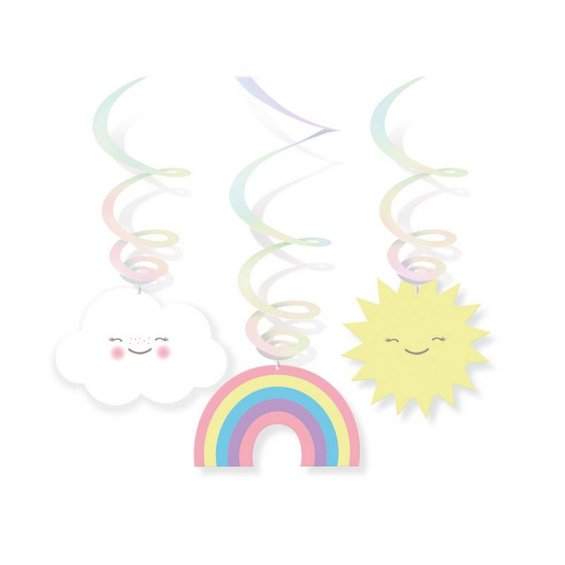 Rainbow And Cloud Swirls - 6 stk (80 cm) | Regnbue Spiraler/string - Temashop