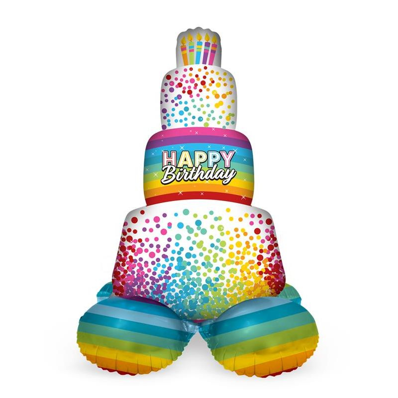 Rainbow Birthday Lagkage Folieballon - 1 stk (72 cm) | Fødselsdag Folieballoner - Temashop