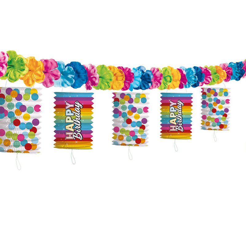 Rainbow Birthday Lanterne Guirlande - 1 stk (3,6 m) | Fødselsdag Guirlander - Temashop