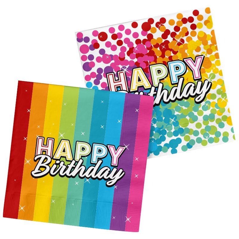 Rainbow Birthday Servietter - 20 stk (33 x 33 cm) | Fødselsdag Servietter - Temashop