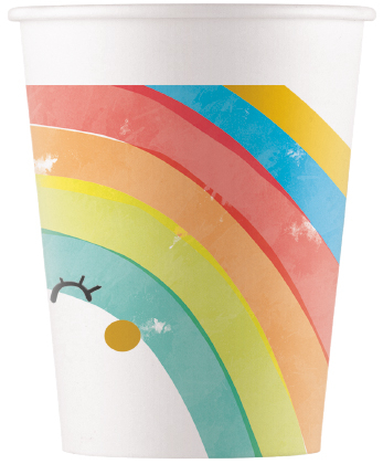 Rainbow Party Papkrus - 8 stk (200 ml) | Regnbue Krus - Temashop