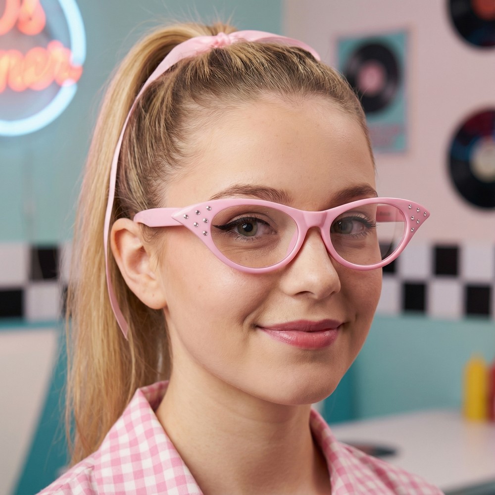 50's Cat Eye Pink Briller | 50'erne Rock n' Roll Briller - Hovedtilbehør - Temashop