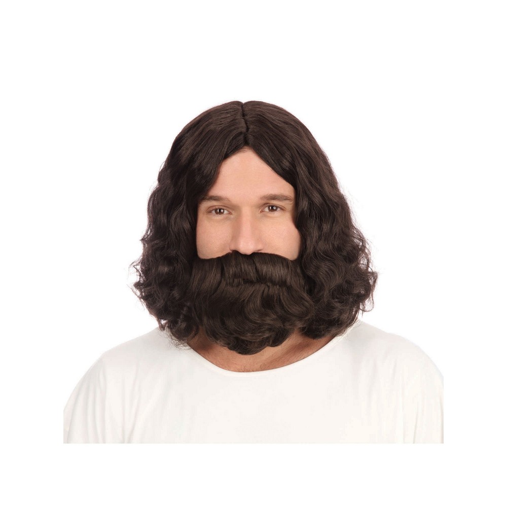 Hippie/Jesus Paryk Med Skæg Brun | 60'erne Hippie Paryk - Hovedtilbehør - Temashop