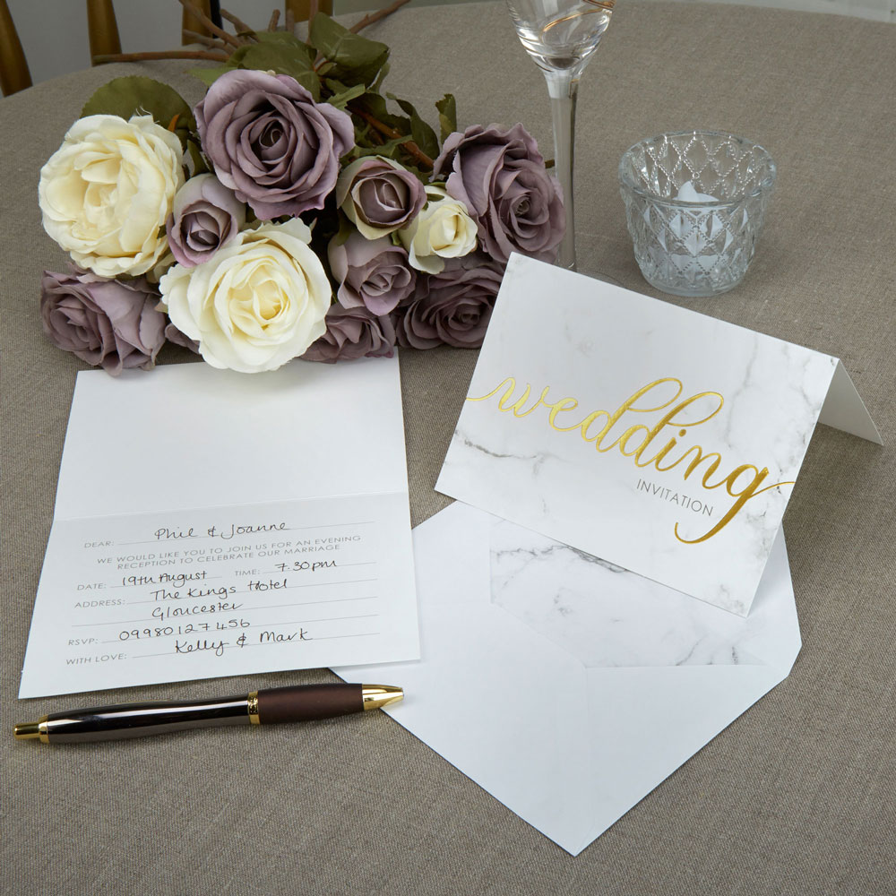Receptions Bryllupsinvitationer Marmor - 10 stk (17,5 x 12,5 cm) | Bryllup Kort / Invitationer / Gode råd - Temashop
