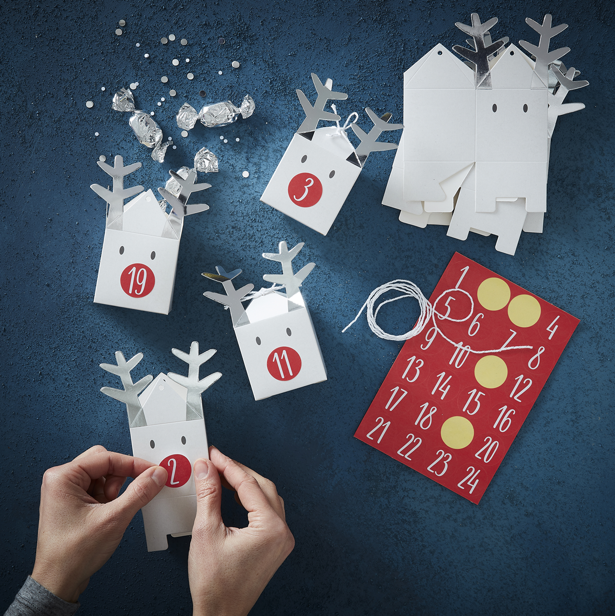 Rensdyr Julekalender DIY Sølv - 48 dele (12 x 6 cm) | Jul Julekalendere - Temashop
