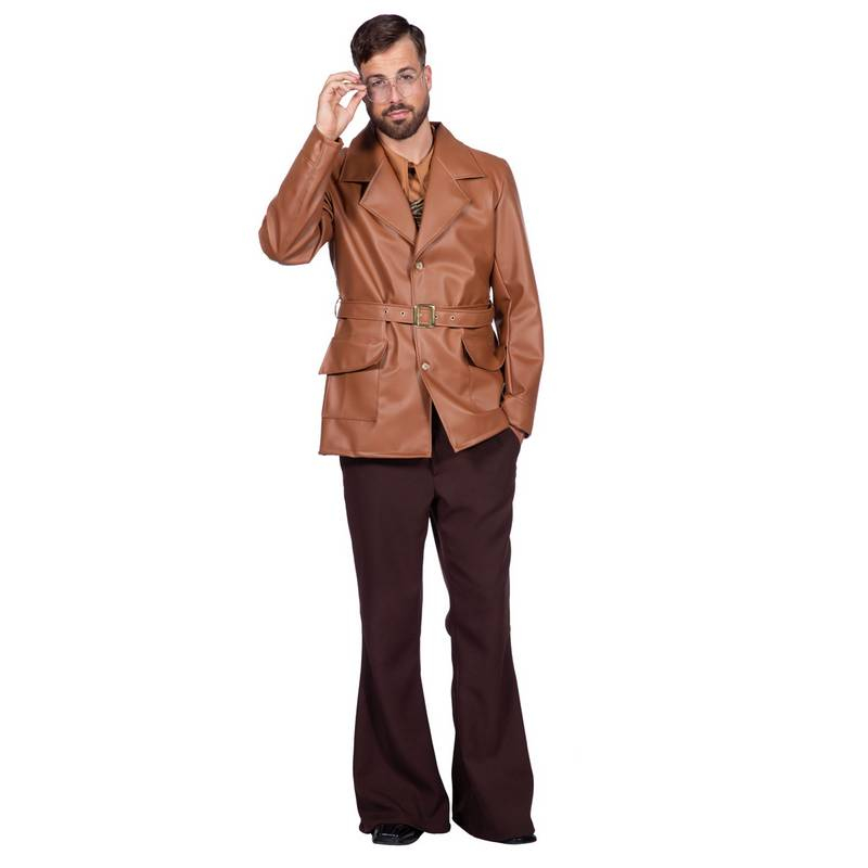 Retro 70'er Brun Jakke - Årtier kostume til voksne i størrelserne S-3XL | 70'erne Disco kostume til mænd - Temashop