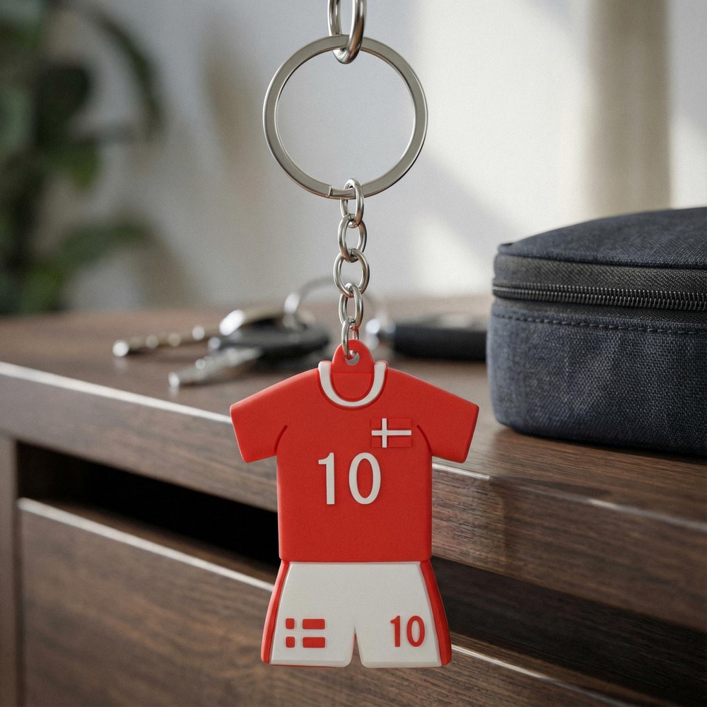 Danmark Fodbold Spillertrøje Nøglering | Danmark Nøgleringe - Gaveideer - Temashop