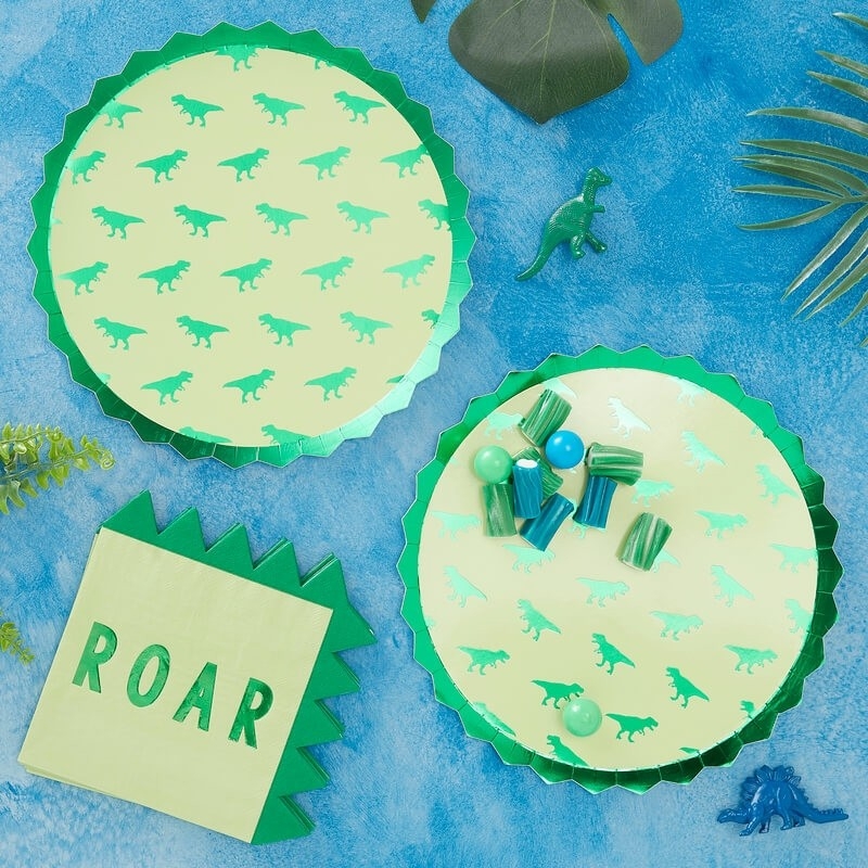 Roarsome Dinosaur Tallerkener - 8 stk (23 cm) | Dinosaurus Tallerkner - Temashop