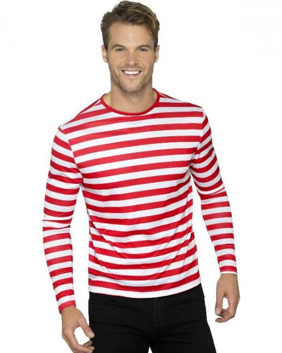 Rød/Hvid Stribet T-Shirt - Børne TV kostume til voksne i størrelserne S-XL | Find Holger kostume til mænd - Temashop