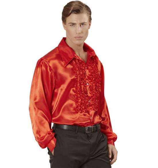 Rød Satinskjorte - Årtier kostume til voksne i størrelserne M-XL | 70'erne Disco kostume til mænd - Temashop