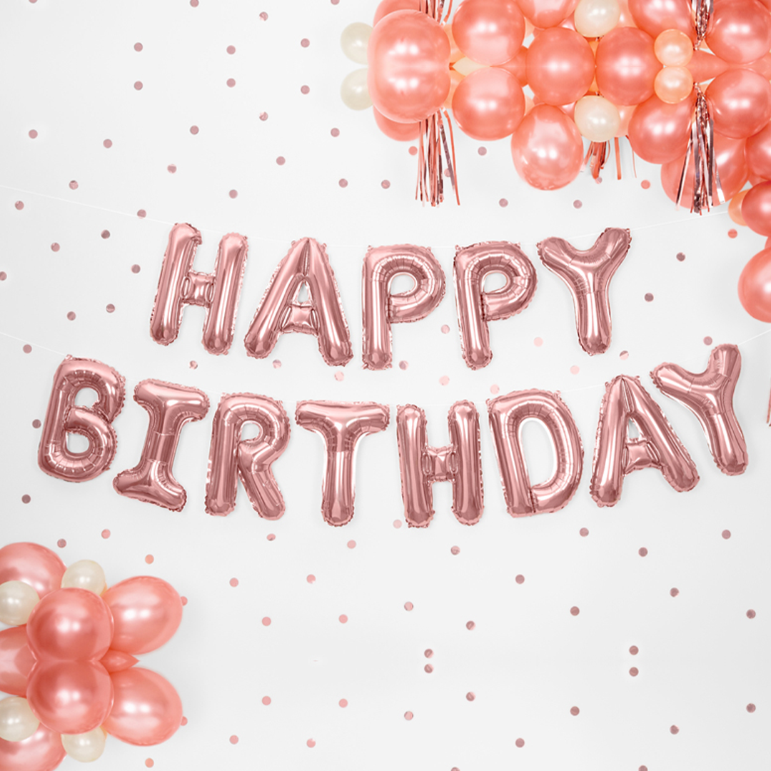 Happy Birthday Folieballoner Rosaguld