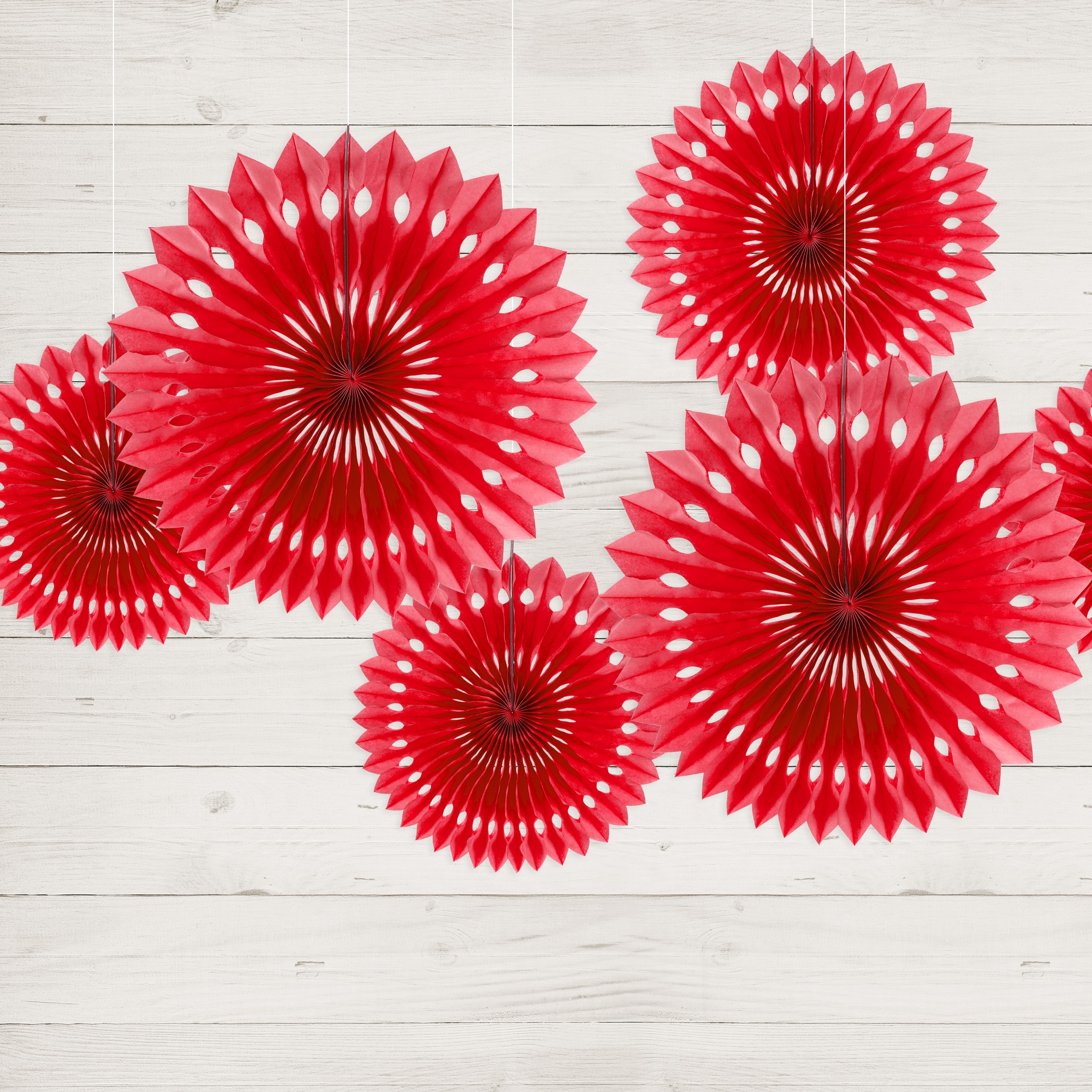 Rosetter Rød - 3 stk (20 - 30 cm) | Rødt tema Vifter / Rosetter - Temashop