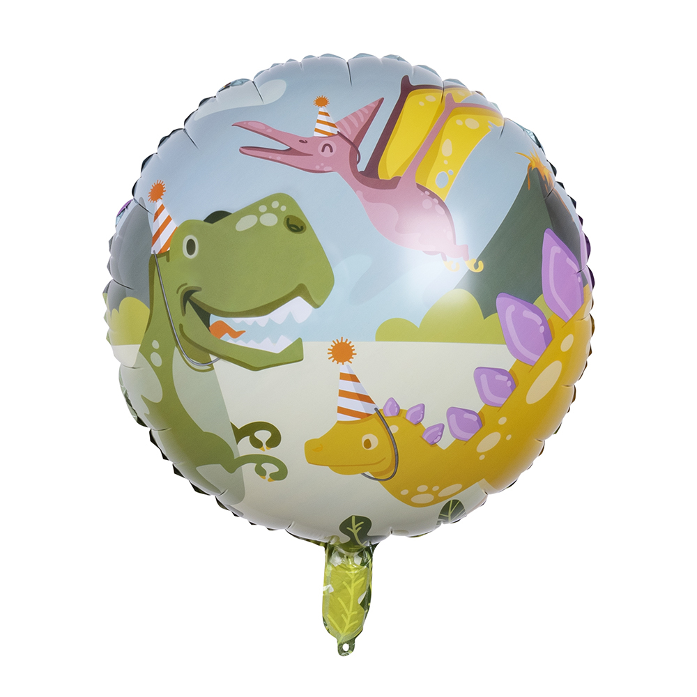 Rund Dino Party Folieballon - 1 stk (45 cm) | Dinosaurus Folieballoner - Temashop