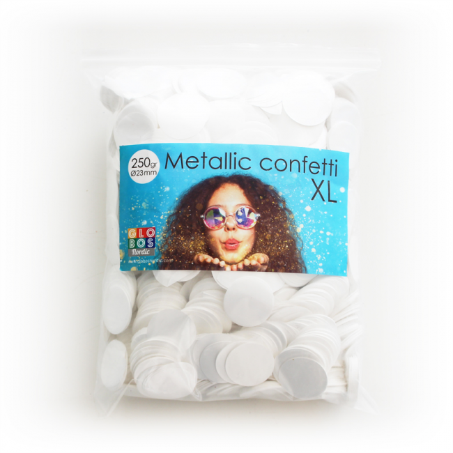 Rund Konfetti Metallisk Hvid - 1 pose (250 g) - Temashop