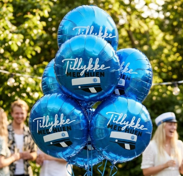Rund Tillykke Med Huen Folieballon Blå - 1 stk (45 cm) | Studerende Folieballoner - Temashop