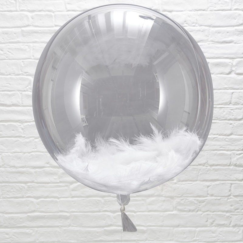 Runde Klare Balloner Med Fjer - 3 stk (45 cm) - Temashop