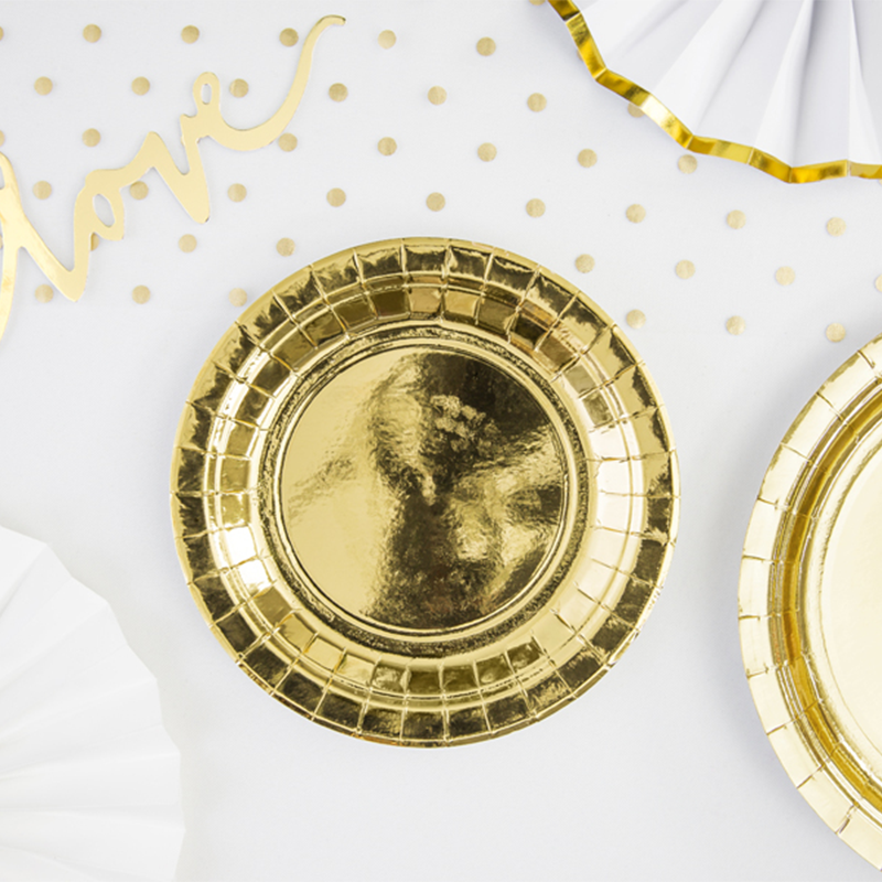 Runde Tallerkener Guld - 6 stk (18 cm) | Guld tema Tallerkner - Temashop