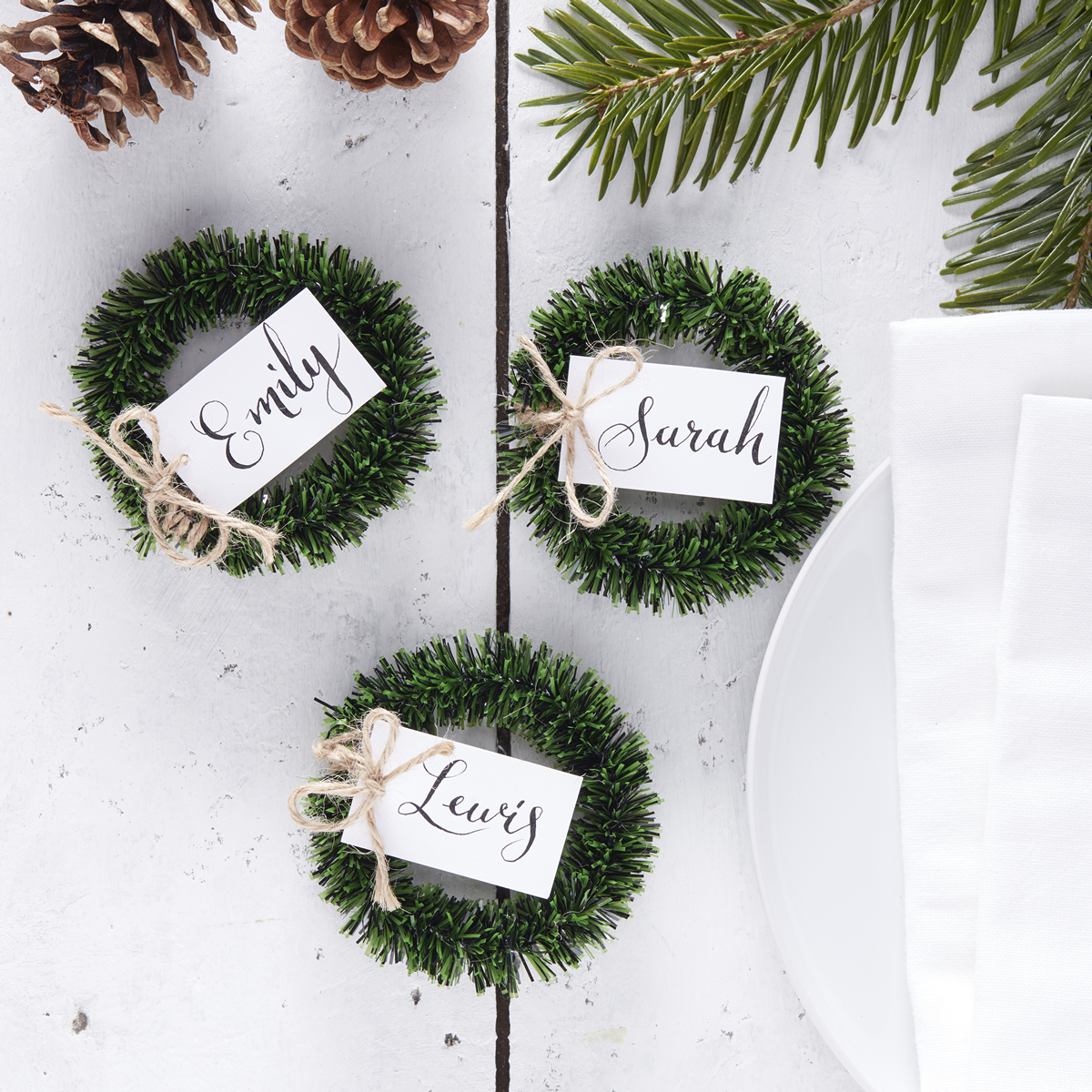 Rustic Christmas Bordkort - 4 stk (8,5 cm) | Julepynt Bordnumre / bordkort / holdere - Temashop