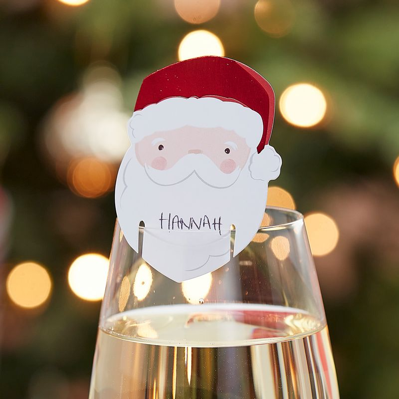 Santa Glasdekorationer - 12 stk (7,5 x 5,5 cm) | Jul Bordnumre / bordkort / holdere - Temashop