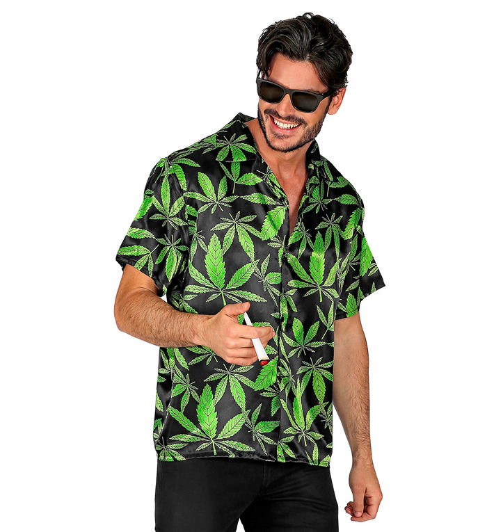 Skjorte med Hampplanter - Sjov kostume til voksne i størrelserne S-XL | Weed kostume til mænd - Temashop