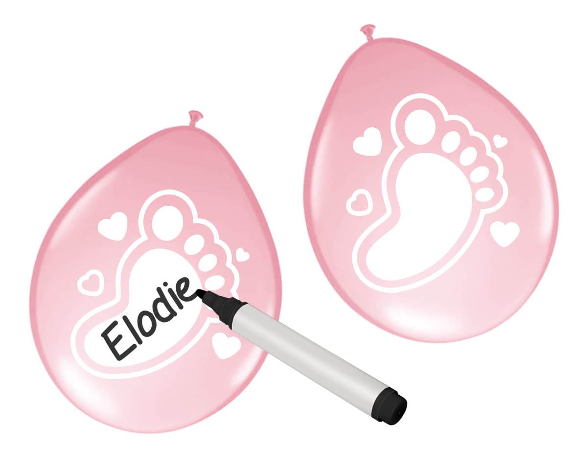 Skrivbare Lyserøde Baby Balloner - 6 stk (25 cm) | Babyshower Latexballoner - Temashop