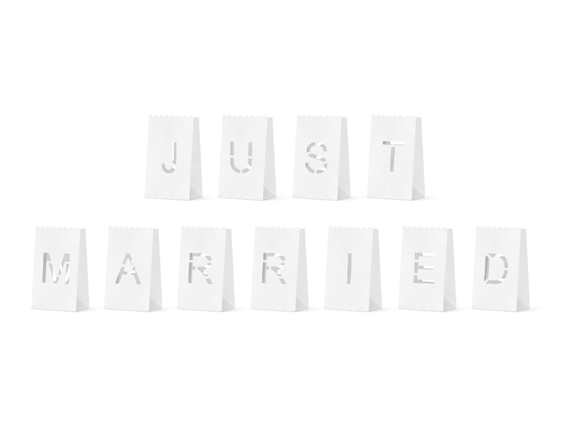 Lanterneposer Just Married - 11 stk (11,5 x 19 x 7 cm) | Bryllup Poser / Goodiebags - Temashop
