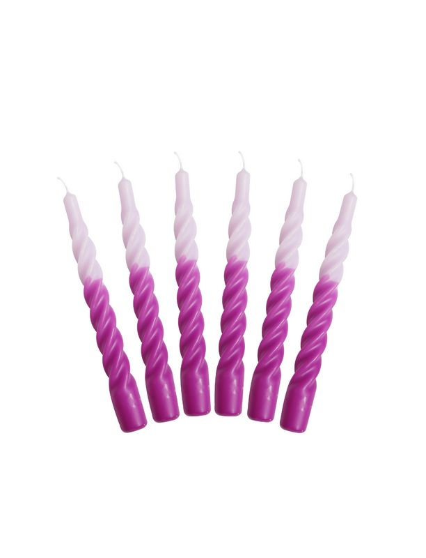 Snoede Multifarvede Lys Lyselilla/Mørkelilla - 6 stk (2,2 x 21 cm) | Lilla tema Lys / lysestager - Temashop