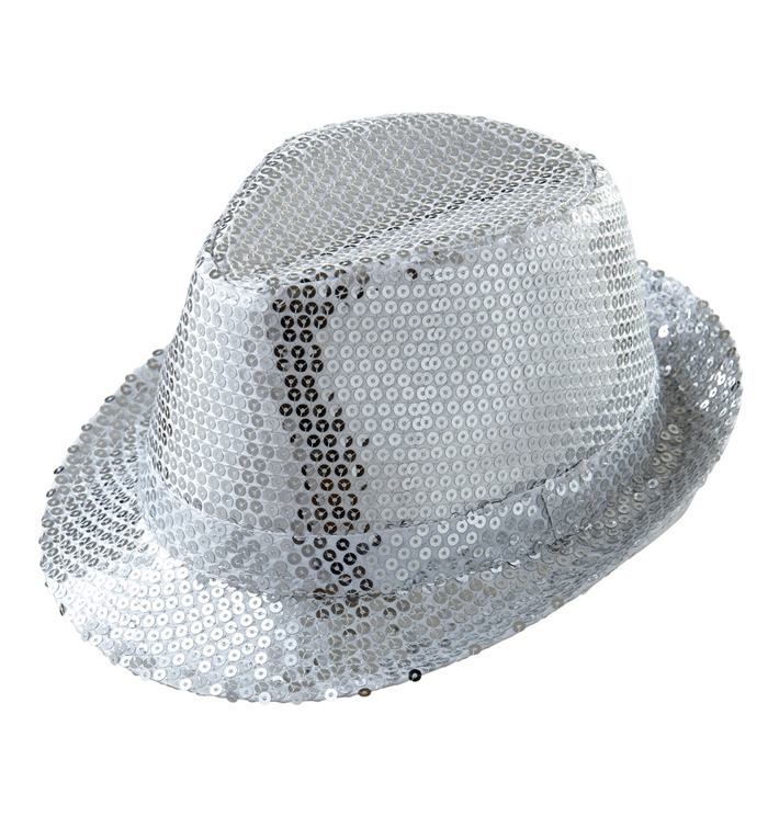 Sølv Paillet Fedora | Sølv tema Hat / Hue / Hjelm - Hovedtilbehør - Temashop