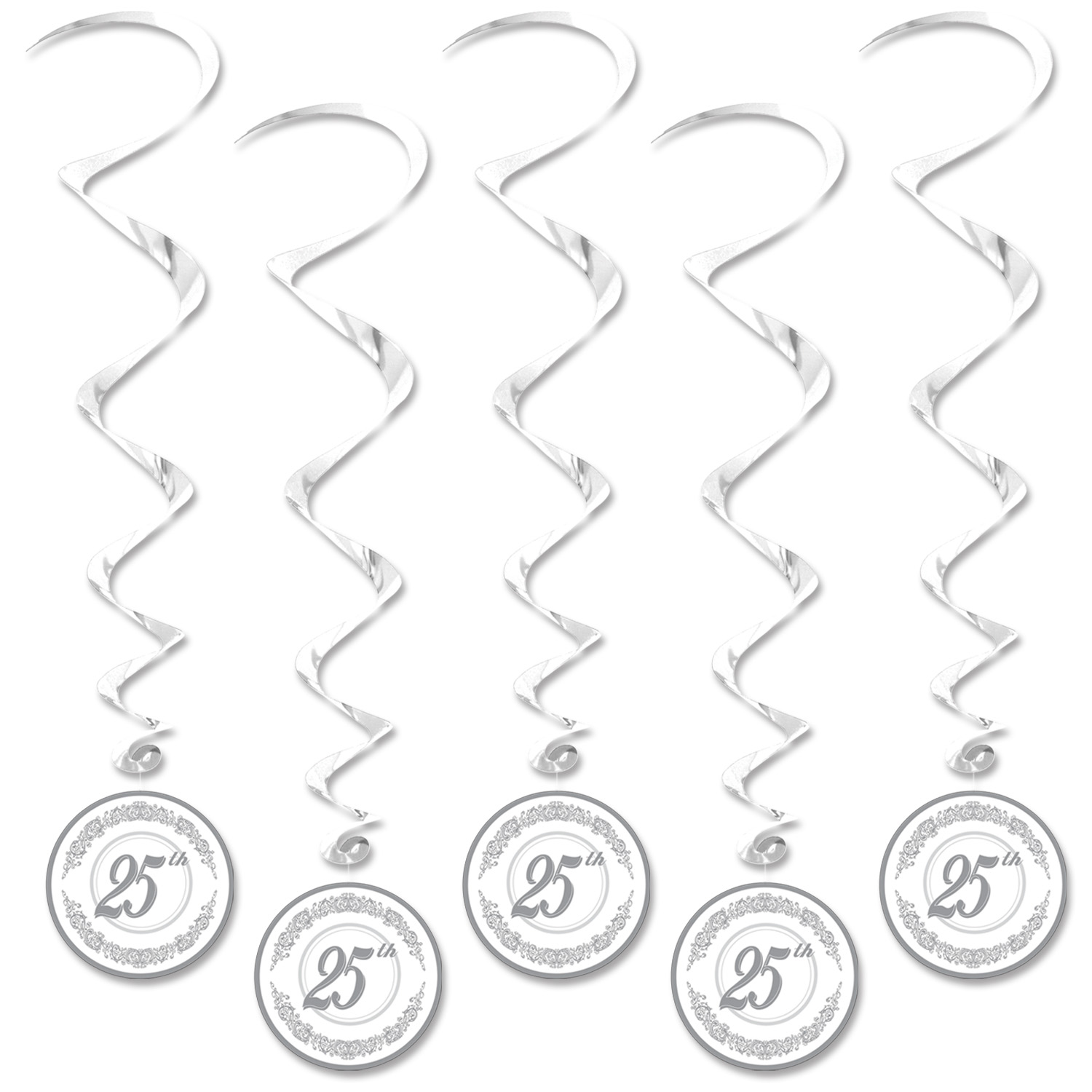 Sølvbryllup Swirls - 5 stk (102 cm) | Sølvbryllup Spiraler/string - Temashop