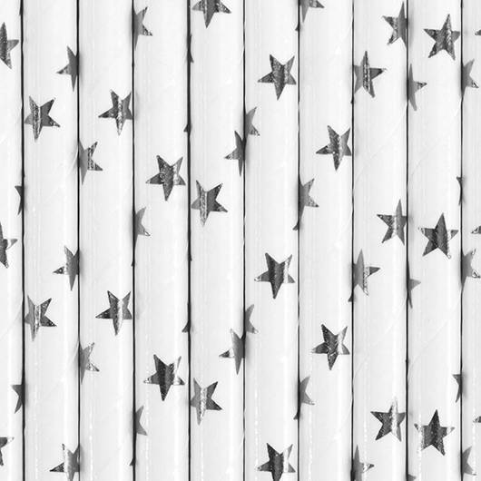 Sølvstjernede Papirsugerør Hvid