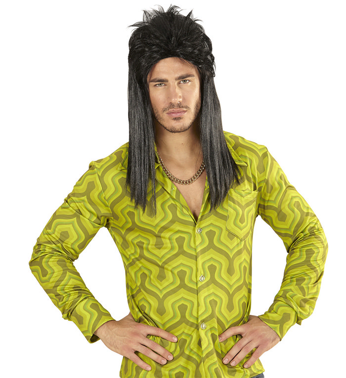 Sort 80er Mullet Paryk | 80'erne Totally Paryk - Hovedtilbehør - Temashop