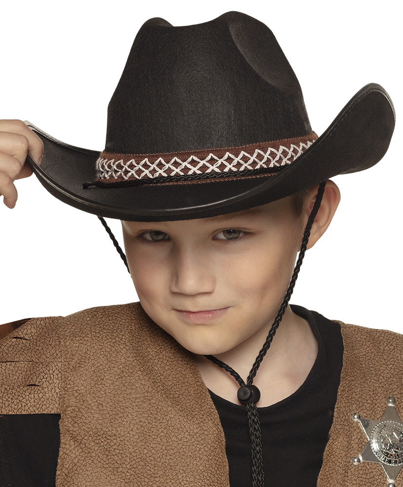 Sort Børne Cowboyhat | Det vilde vesten Hat / Hue / Hjelm - Hovedtilbehør - Temashop