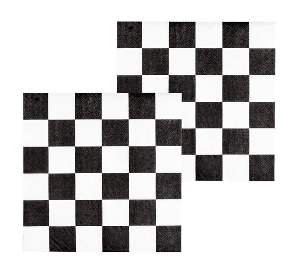 Sort/Hvid Ternet Servietter - 20 stk (33 x 33 cm) | Racerløb tema Servietter - Temashop
