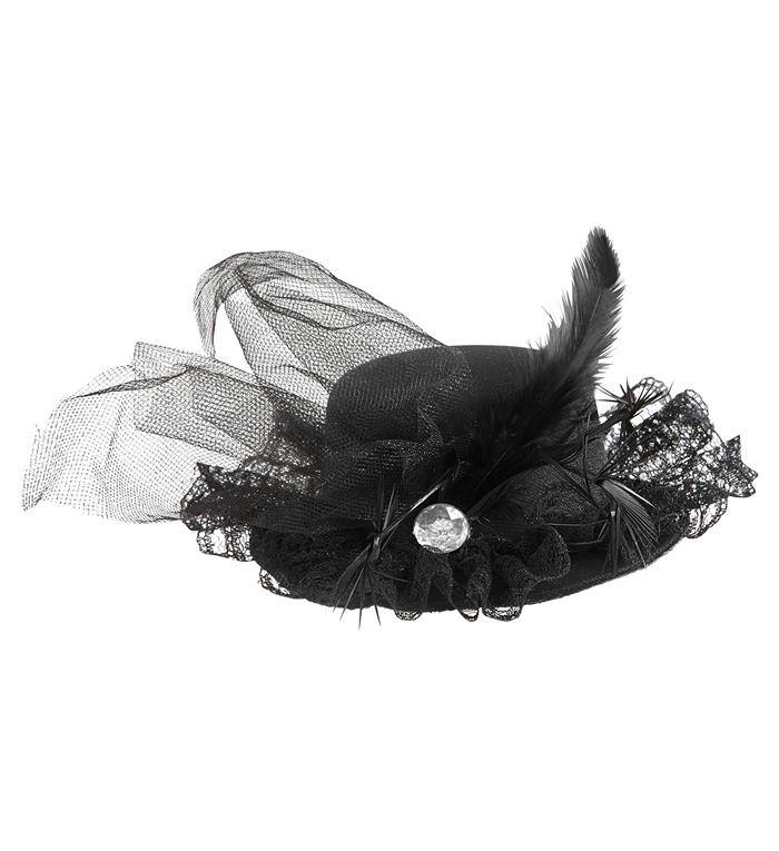 Sort Mini Top Hat Diamant | 20'erne Gangster Hat / Hue / Hjelm - Hovedtilbehør - Temashop
