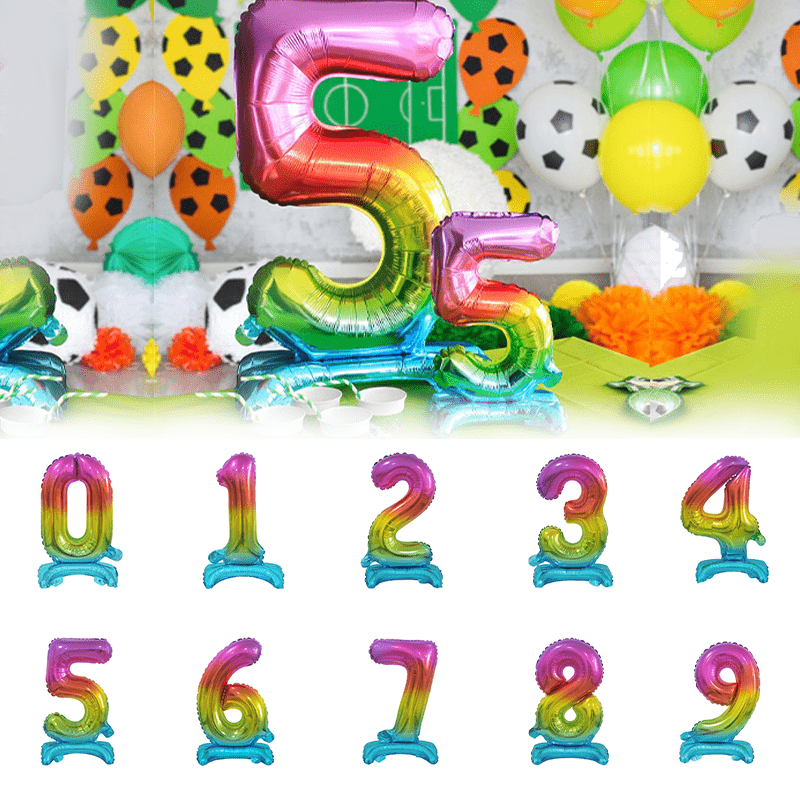 Stående Talballon Regnbue - 1 stk (38 cm) | Regnbue Folieballoner tal / bogstav - Temashop