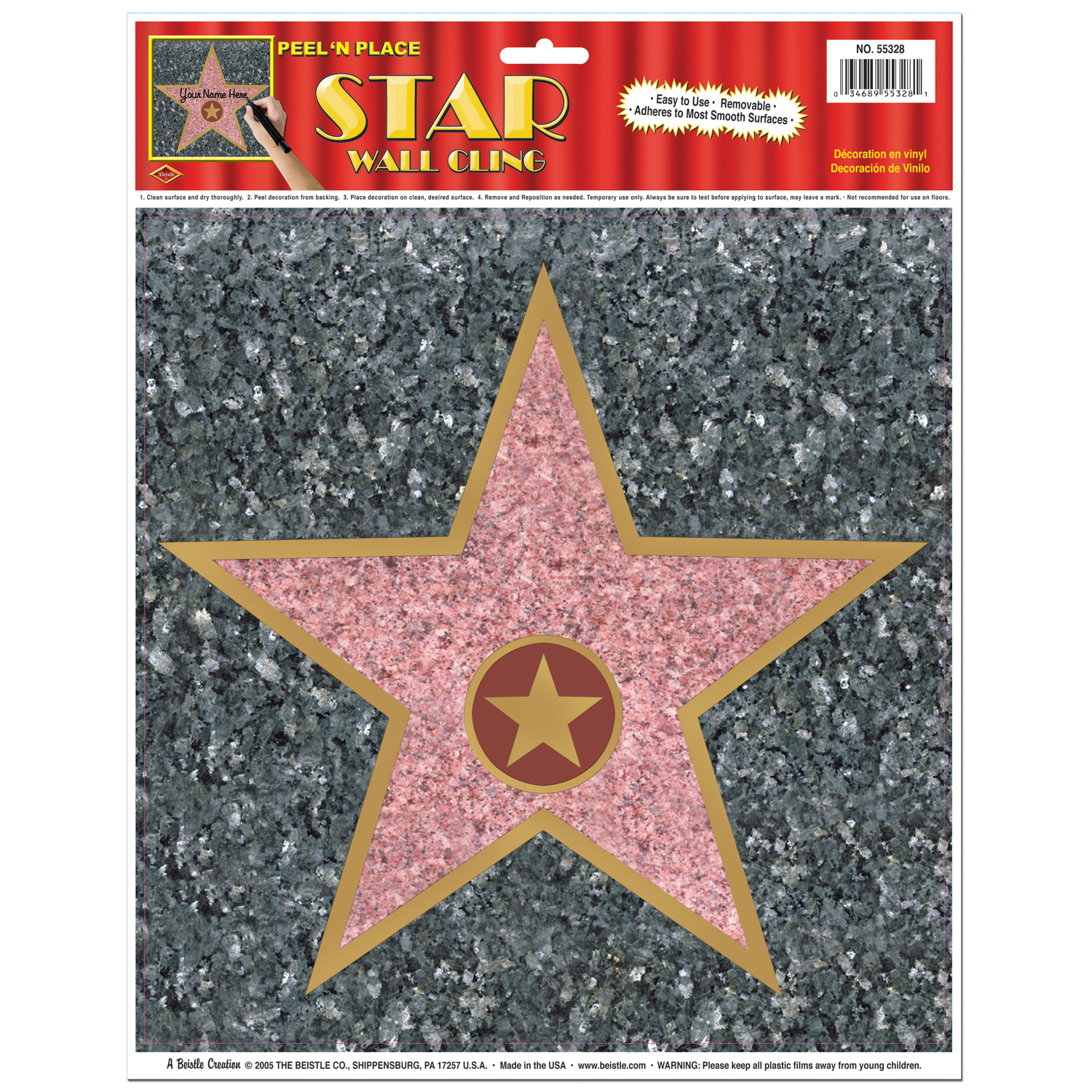 Star Klistermærker - 1 stk (30 x 38 cm) | Hollywood Klistermærke - Temashop